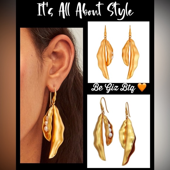 🆕Tory Burch Authentic Gold Pea Pod Statement Earring - Picture 2 of 13